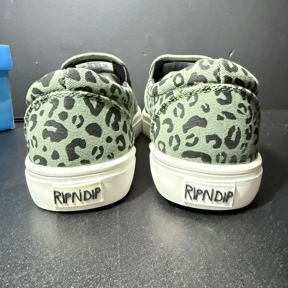 RipNDip Slip On Skate Shoes Womens Size‎ 7 Green Leopard Print Skateboard Casual